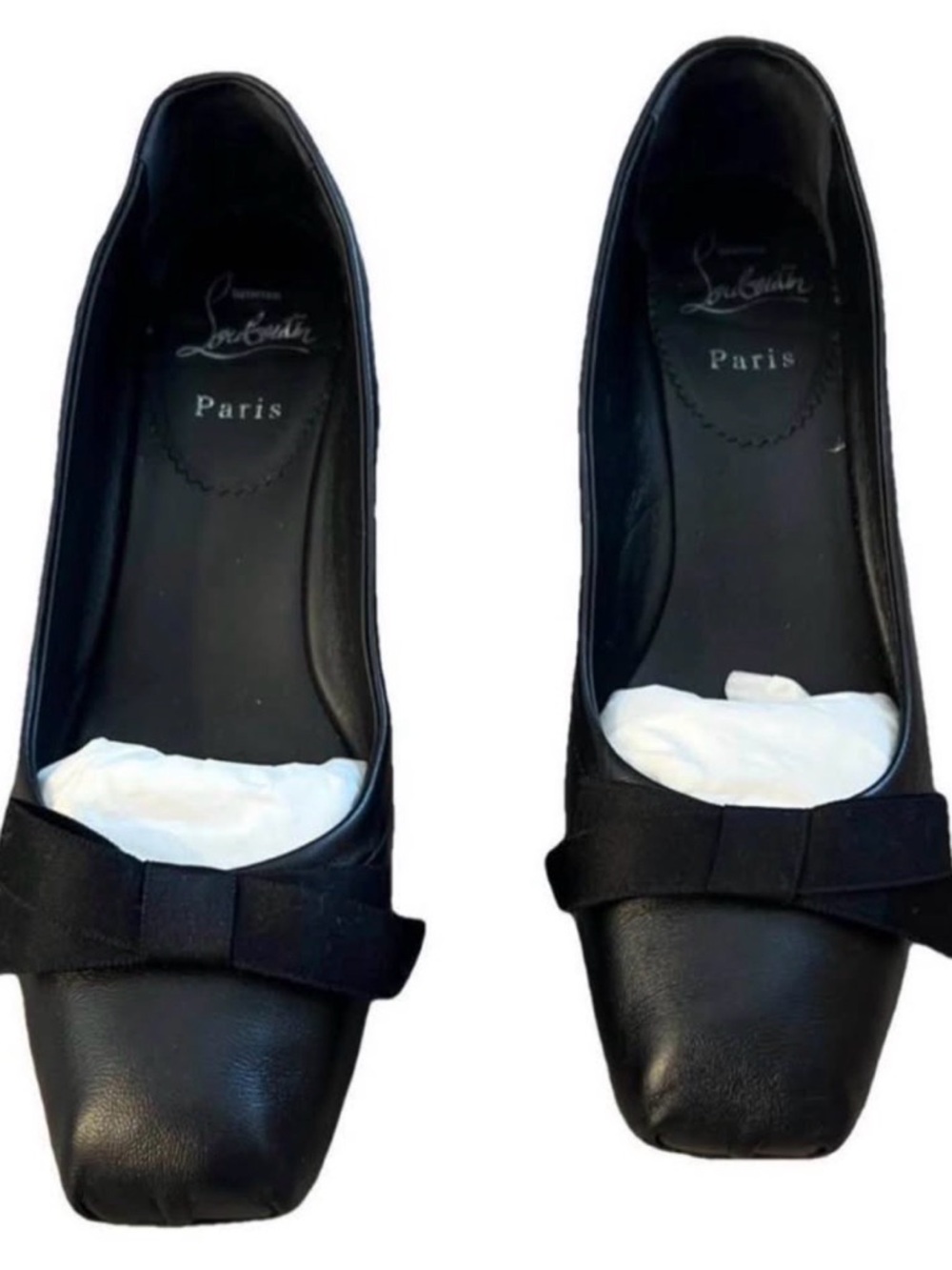Christian Louboutin Black Leather Bow Flats